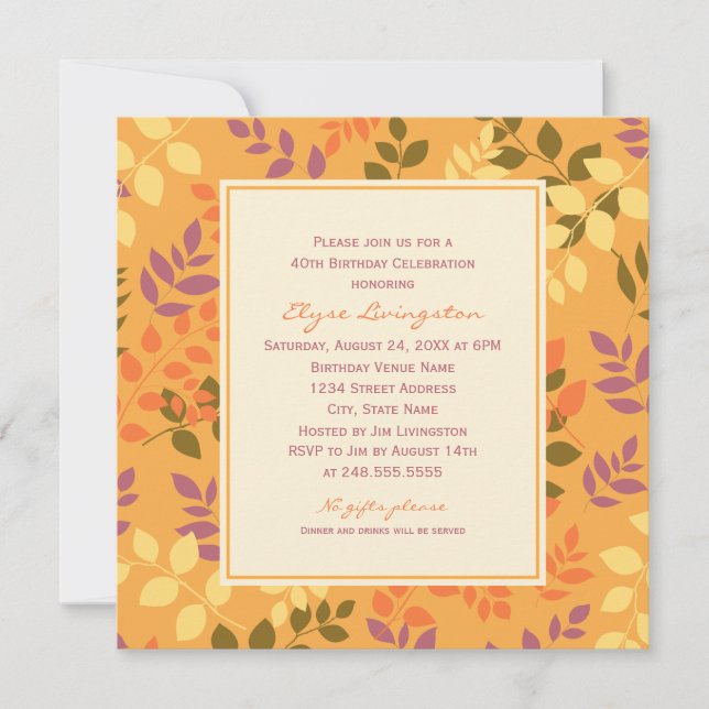 Elegant Orange Fall Leaves Birthday Celebration Invitation (Front)