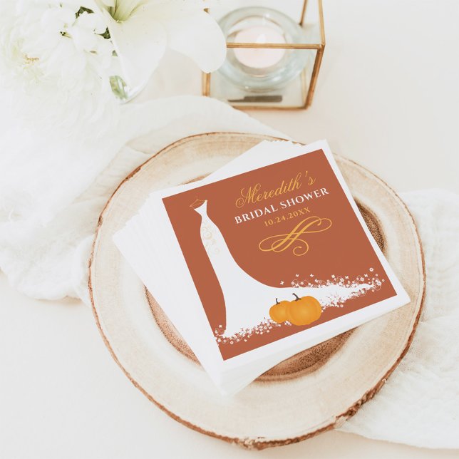 Elegant Orange Fall Wedding Gown Bridal Shower Napkins (Creator Uploaded)