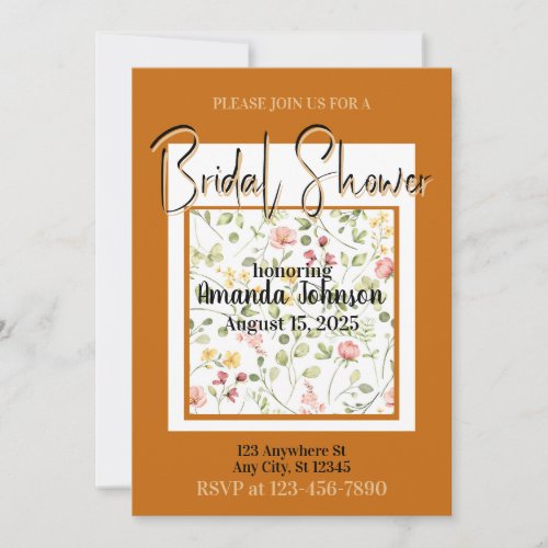 Elegant Orange Field Flowers Floral Bridal Shower Invitation