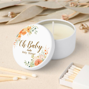 Elegant Orange Floral Baby Shower Mini Candle Favors