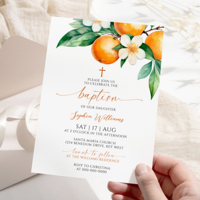 Elegant Orange Floral Baptism Invitation (Creator Uploaded)