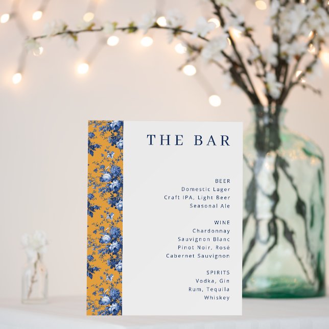 Elegant Orange Floral Bar Menu Foam Board (In Situ (Wedding))