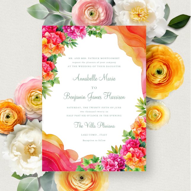 Elegant Orange Floral Bougainville Italy Wedding  Invitation (Creator Uploaded)