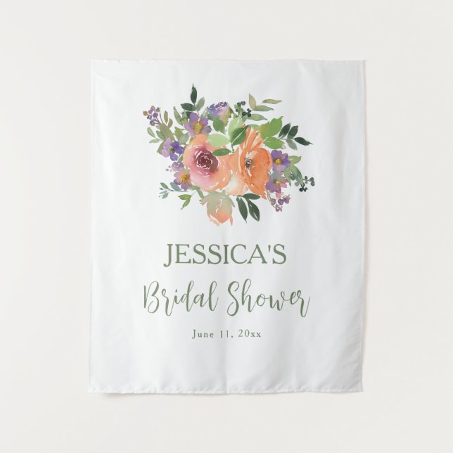 Elegant Orange Floral Bridal Shower Backdrop (Front)