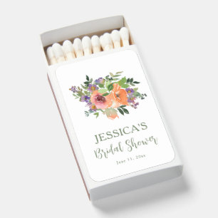 Elegant Orange Floral Bridal Shower Custom Favor Matchboxes