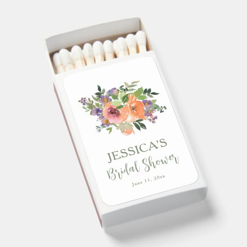 Elegant Orange Floral Bridal Shower Custom Favor Matchboxes