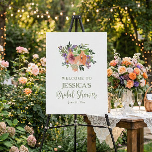 Elegant Orange Floral Bridal Shower Welcome Sign