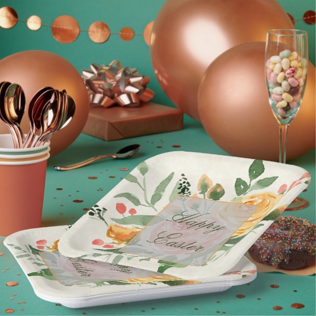  Elegant Orange floral custom Easter Holiday  Paper Plates (Multi)