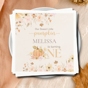 Elegant Orange Floral Our Little Pumpkin Birthday Napkins
