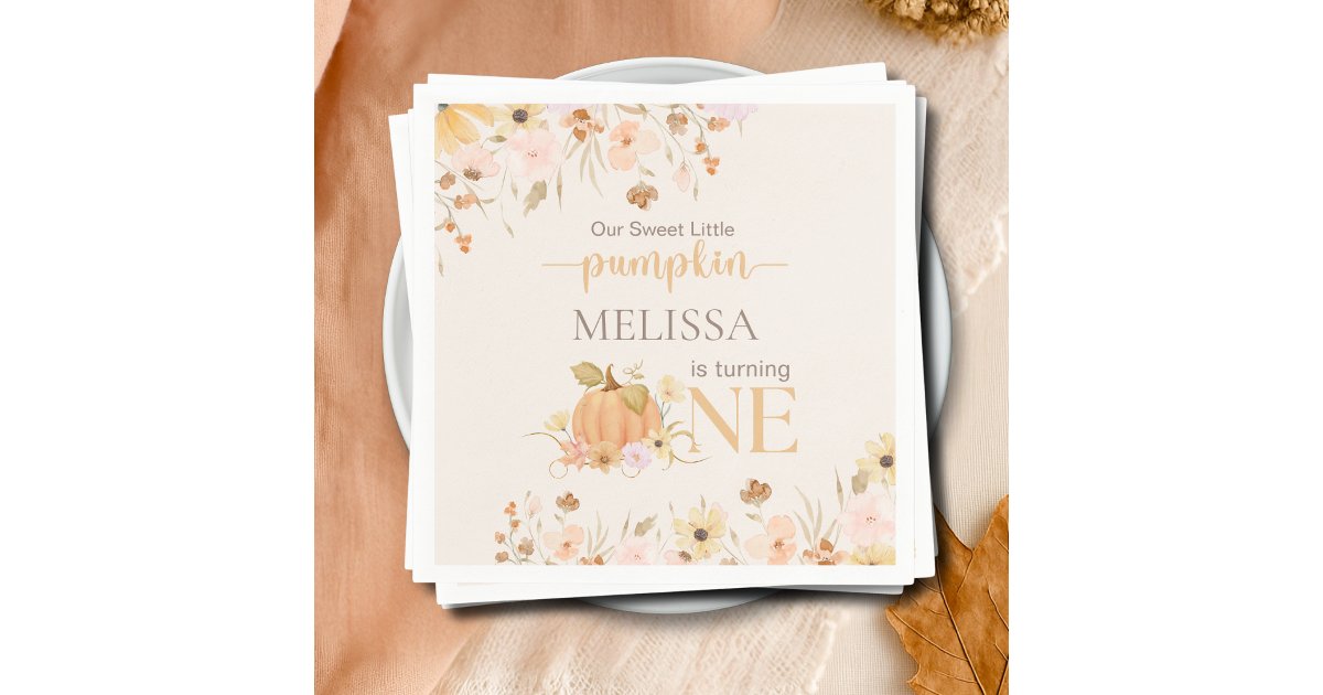 Elegant Orange Floral Our Little Pumpkin Birthday Napkins | Zazzle