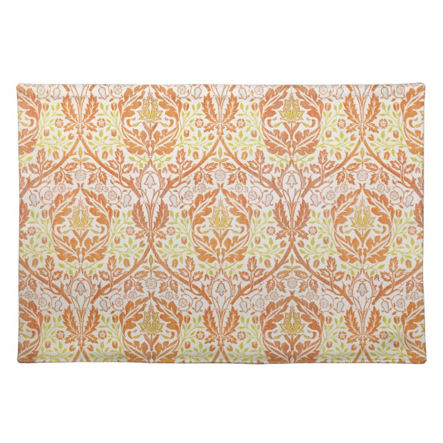 Elegant Orange Floral Pattern Cloth Placemat (Front)