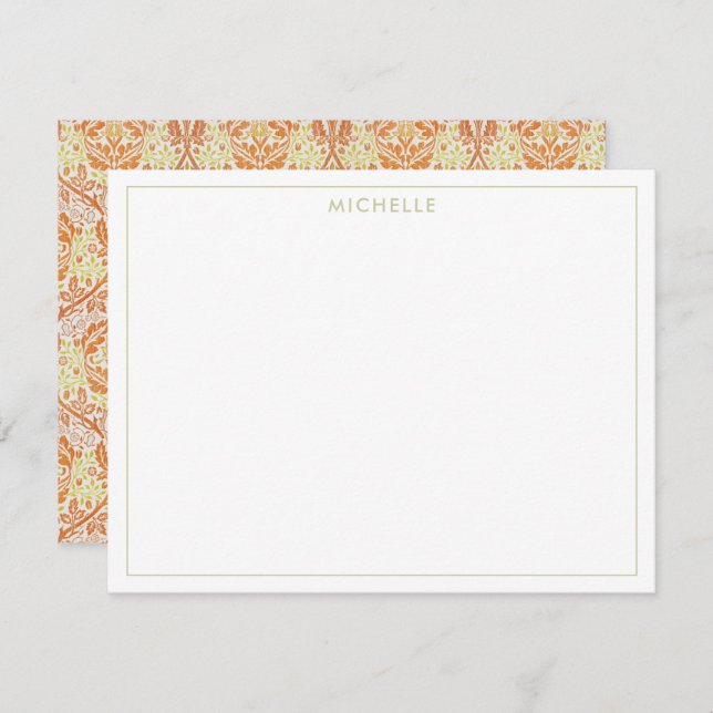 Elegant Orange Floral Pattern Note Card (Front/Back)