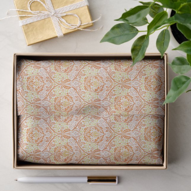 Elegant Orange Floral Pattern Tissue Paper (Gift)