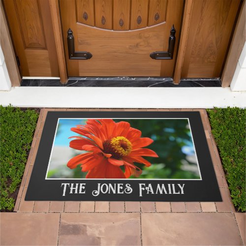 Elegant orange floral personalize door mats 