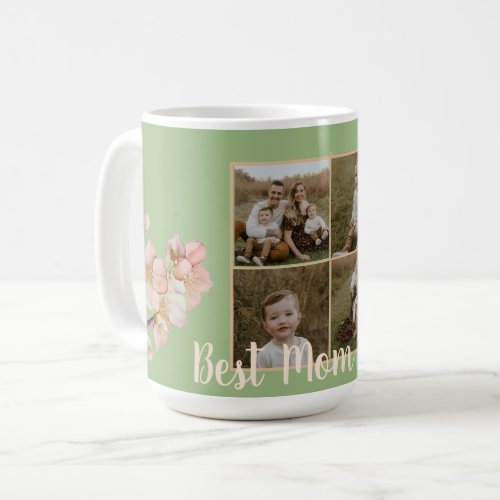 Elegant orange floral personalized 4 photo mom   coffee mug