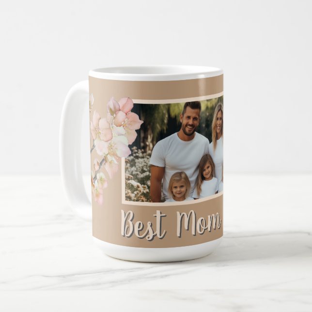Elegant orange floral personalized photo mom coffee mug (Front Left)