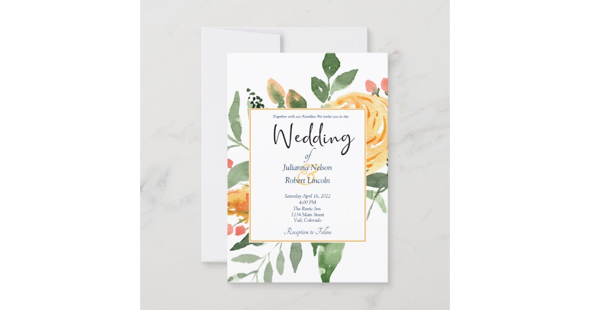 Elegant Orange floral wedding invitation Zazzle