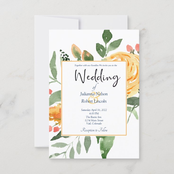 Elegant Orange floral wedding invitation Zazzle