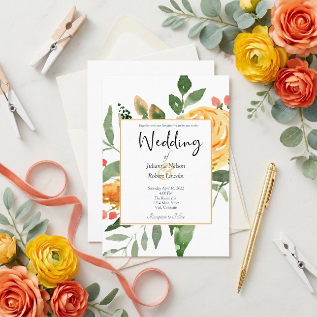 Elegant Orange floral wedding invitation (Creator Uploaded)