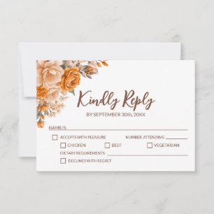 Elegant Orange Floral Wedding RSVP Card