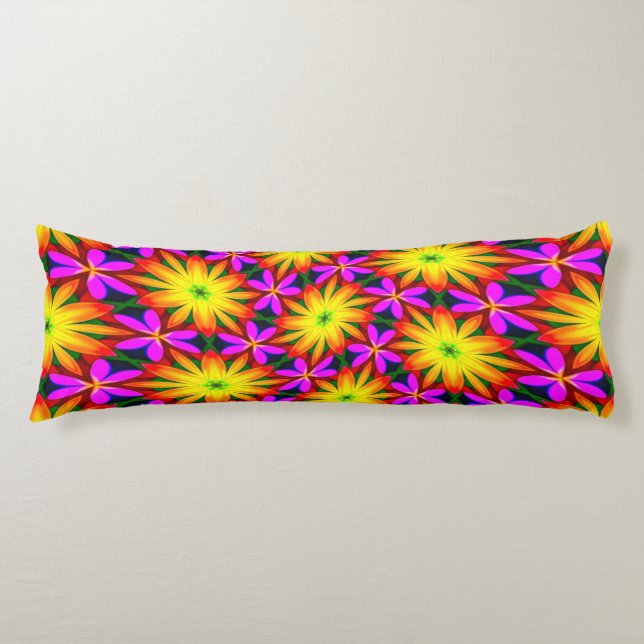 Elegant Orange Flower Pattern Body Pillow (Front)