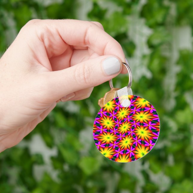 Elegant Orange Flower Pattern Keychain (Hand)