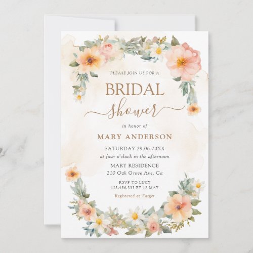 Elegant Orange Flowers Bridal Shower Invitation