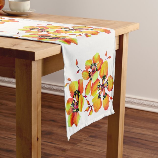 Elegant Orange Flowers Harlequin Gardening Plants Short Table Runner (In Situ)