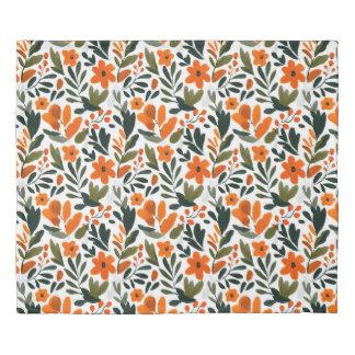 Elegant Orange Flowers Spring Greenery Floral Chic Duvet Cover