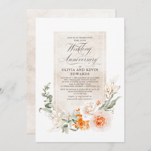 Elegant Orange Flowers Wedding Anniversary Invitation