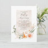 Elegant Orange Flowers Wedding Anniversary Invitation (Standing Front)