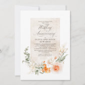 Elegant Orange Flowers Wedding Anniversary Invitation (Front)