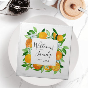 Elegant Orange Fruits and Flowers Summer Floral Cloth Napkin