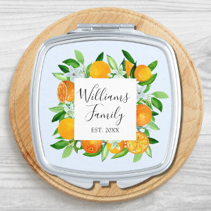 Elegant Orange Fruits and Flowers Summer Floral Compact Mirror
