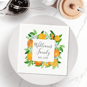 Elegant Orange Fruits and Flowers Summer Floral Napkins