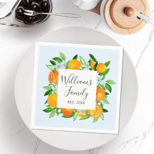 Elegant Orange Fruits and Flowers Summer Floral Napkins