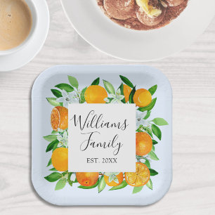 Elegant Orange Fruits and Flowers Summer Floral Paper Plates