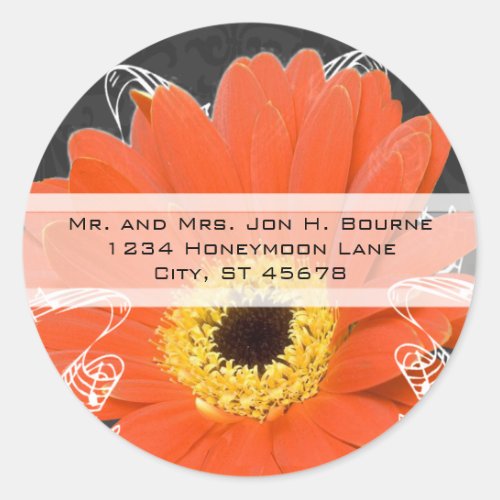 Elegant Orange Gerber Daisy Wedding Classic Round Sticker