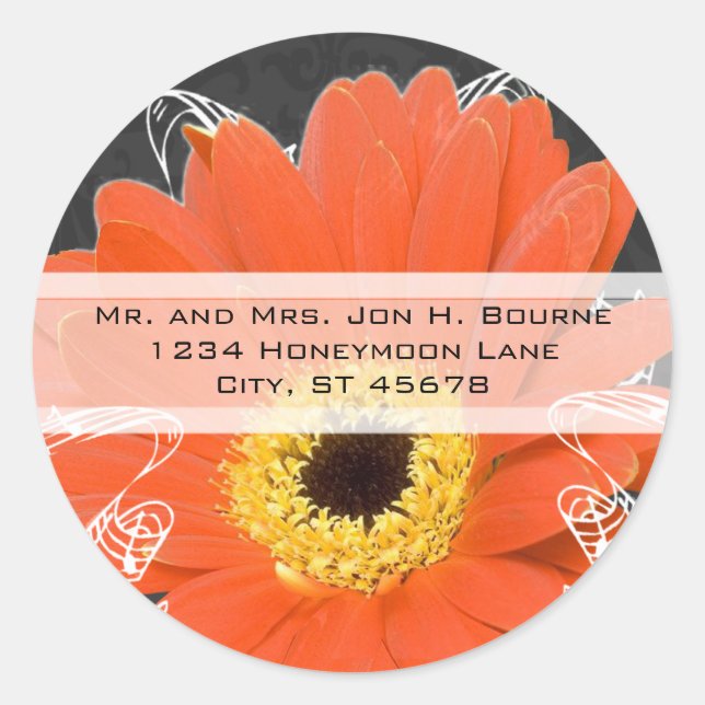 Elegant Orange Gerber Daisy Wedding Classic Round Sticker (Front)