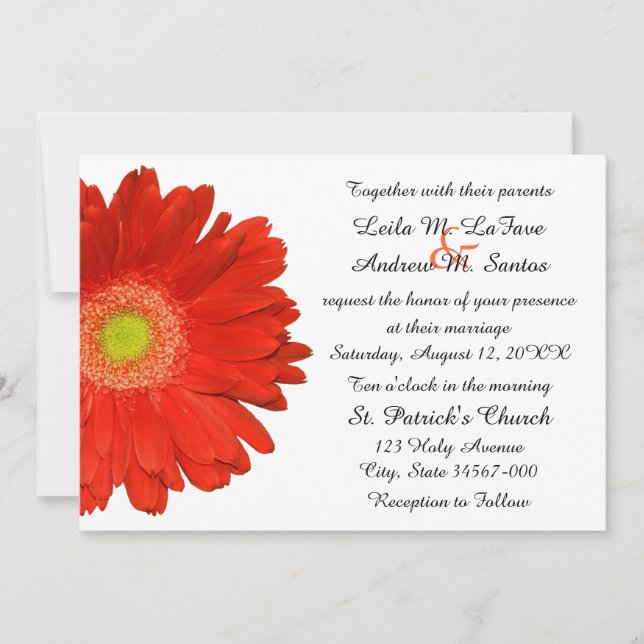 Elegant Orange Gerbera Daisy Wedding Invitation (Front)