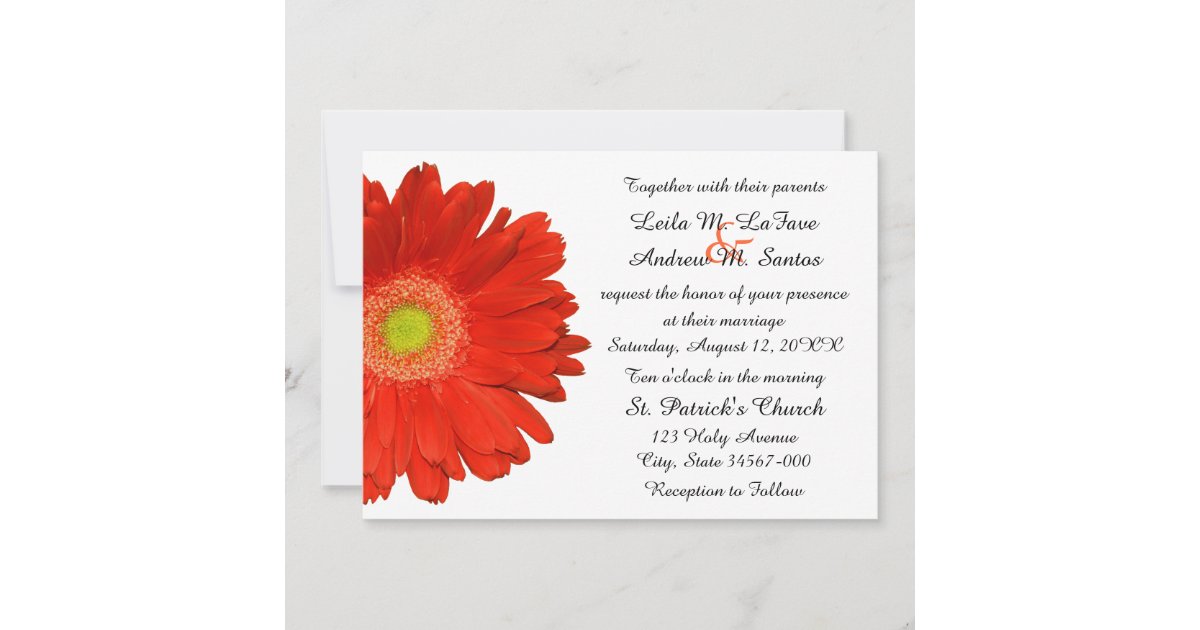 Elegant Orange Gerbera Daisy Wedding Invitation | Zazzle