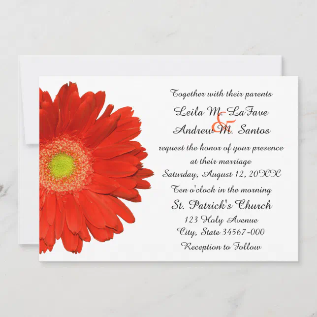 Elegant Orange Gerbera Daisy Wedding Invitation | Zazzle