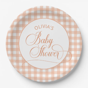 Elegant Orange Gingham Fall Baby Shower Paper Plates