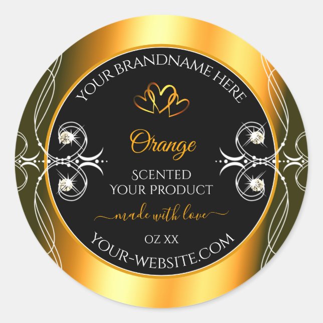 Elegant Orange Glamour Decor Black Product Labels (Front)