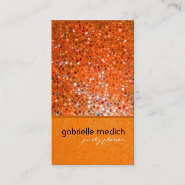 Elegant Orange Glitter Party Planner Business Card (Front)