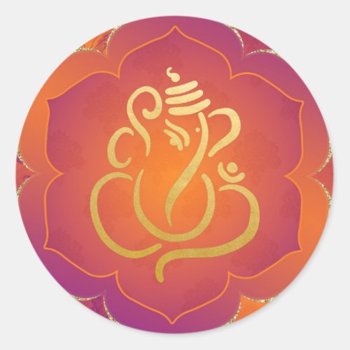 Elegant Orange Gold Ganesh Indian God  Classic Ro Classic Round Sticker