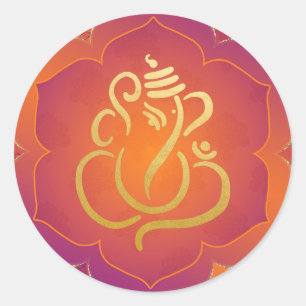 Elegant Orange Gold Ganesh/ Indian God  Classic Ro Classic Round Sticker