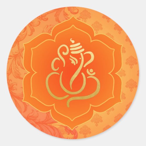 Elegant Orange Gold Ganesh Indian God  Classic Round Sticker