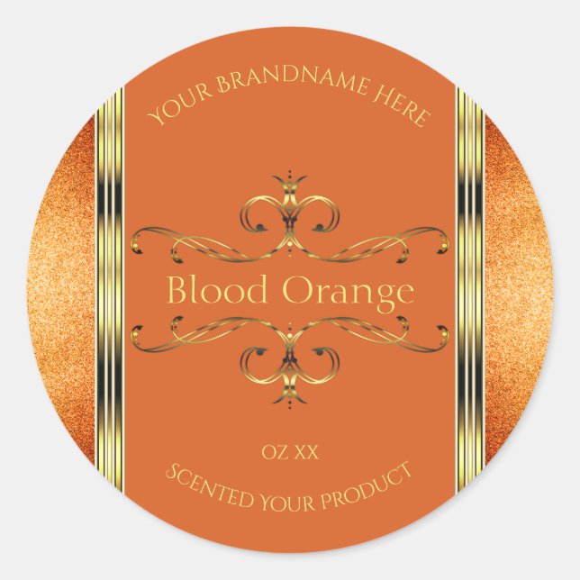 Elegant Orange Gold Product Labels Glitter Borders (Front)