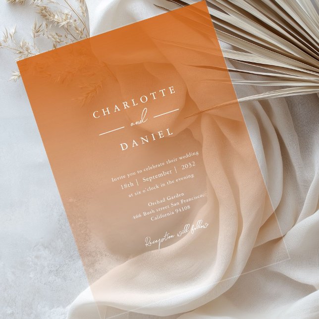 Elegant Orange Gradient Acrylic Wedding Invitations (Elegant Orange Gradient Acrylic Wedding Acrylic Invitations)